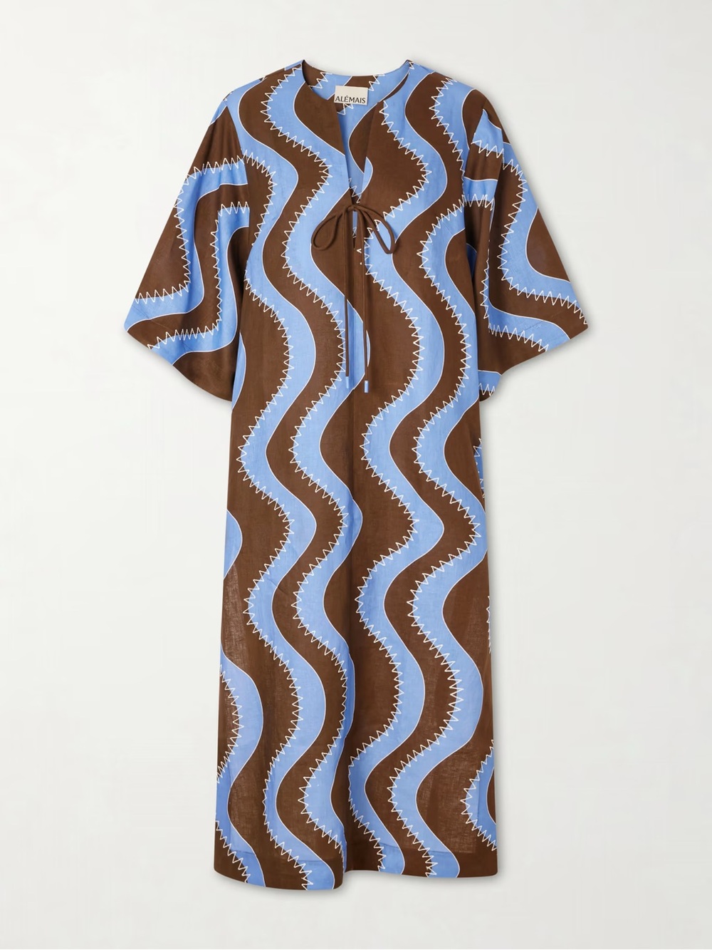 Alemais Frankie Tie-detailed embroidered linen midi dress Size AU8 US4